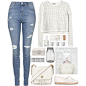 A fashion look from August 2015 featuring white crop top, blue jeans and valentino shoes. Browse and shop related looks.