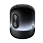 其中可能包括：an amazon echo speaker is shown in black and silver with the home button on it's side