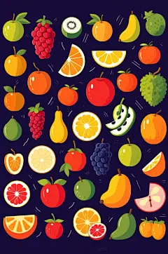 AI数字艺术扁平风水果蔬菜插画元素图标