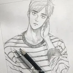 帅哥来了~铅笔手绘【插画师：知花シンジ 】 ​ ​​​​