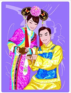 清朝中国古代婚礼插画AI|插画|插图|传统|古代|古典|绘画|婚礼|角色|卡通|漫画|情侣图片|人物|人物素材|人物图片|设计|矢量人物|矢量图|图片|玩具|中国