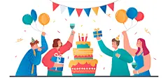 生日蛋糕礼物礼品盒气球彩旗庆祝派对聚会快乐人物插画ai设计素材-淘宝网