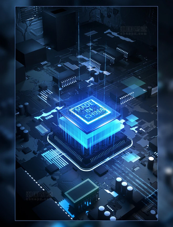 c4d立体科技感芯片电路场景图片_潮国创意-花瓣网