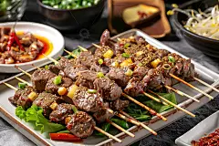 一盘烤牛肉串美食高清模板免费下载-趣麦麦图