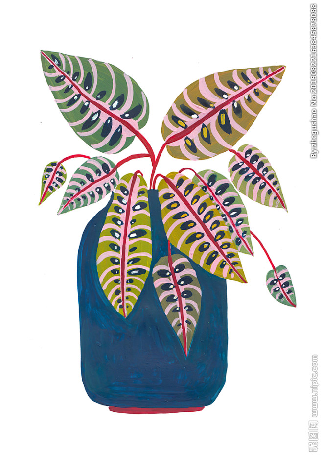 花盆盆栽水彩画手绘插画装饰画
