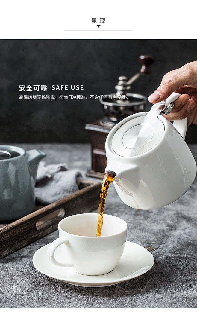 北欧小型红色陶瓷家用咖啡壶创意简约美式下...