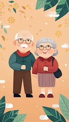 春节老爷爷老奶奶矢量图形插画元素