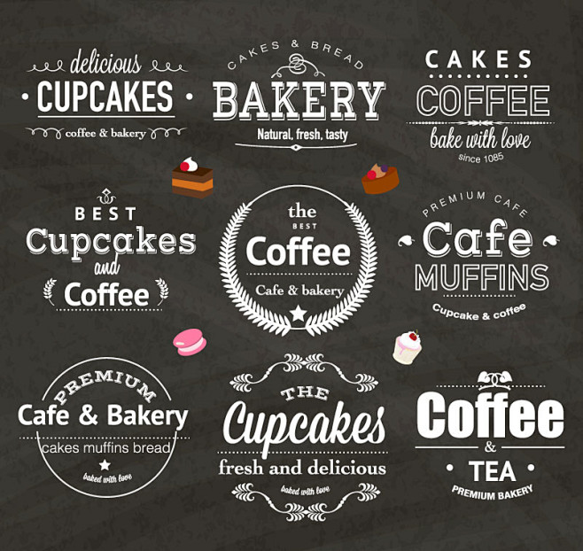 咖啡甜点艺术字标签矢量素材，素材格式：A...