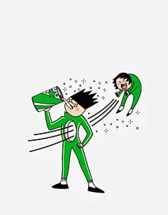 卡通创意人物免抠素材_新图网 https://ixintu.com 卡通平面 女孩 手绘 男孩 绿色衣服 表情包 饮料