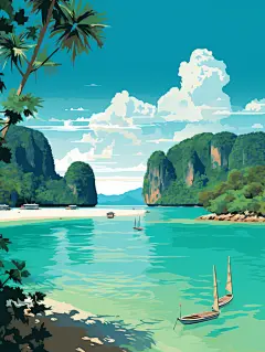 海边树木古风山水建筑壁纸