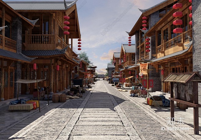 中式古建街道3D模型下载【ID:530273689】_知末3d模型网
