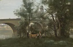 Camille Corot-MANTES, LES BORDS DE LA SEINE AU PIED DU PONT