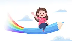 骑铅笔的女孩  - 源文件下载【酷图网】卡通女孩,手绘,骑铅笔,卡通,形象,元素