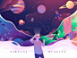 Virtual Reality dribbble vector illustraion landscape forest under water sea sky planet virtual reality reality virtual vr