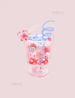 春天水彩樱花系列甜点美食