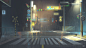 Anime 1920x1080 digital art night light effects rain street traffic lights reflection