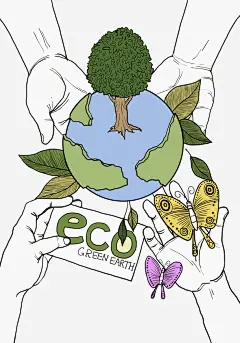 保护地球高清素材 保护地球 卡通手绘 水彩画 英语字母 蝴蝶 装饰图案 免抠png 设计图片 免费下载