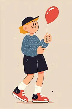 手持气球儿童六一儿童节扁平化大小孩插画