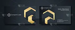 现代名片-创意和干净的名片模板。豪华名片设计模板。优雅的金色黑色背景与抽象的金色元素。矢量图