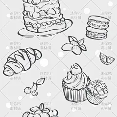 [编号227]手绘卡通铅笔画巴黎铁塔下午茶咖啡壶面包蛋糕矢量素材-淘宝网