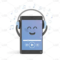 可爱的卡通人物手机，有手，眼睛和微笑。