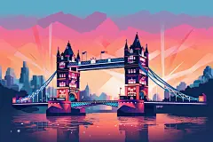 扁平风英国塔桥城市地标旅游景点插画