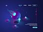 Digital city. Ultraviolet isometric : Animation with isometric illustrations. Digital technology, Website page template. Ultraviolet backgorund