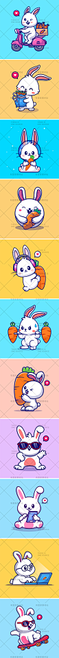卡通可爱动物宠物吉祥物兔子小白兔ip形象logo设计插画AI矢量素材-淘宝网