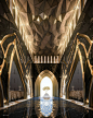 3D architecture art design golden Hall Interior Lobby Render