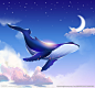 鲸鱼 大海 蓝色 鱼 蓝鲸 动漫动画 卡通动物 手绘背景 卡通手绘 梦 天空 矢量 深海 唯美 海洋 海洋动物 插画 手绘鲸鱼