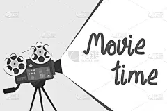 老电影院设计模板与电影摄影机。向量