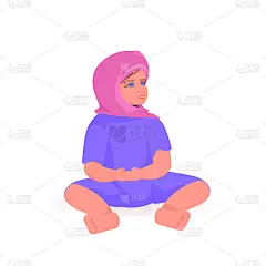 可爱的小娃娃玩阿拉伯小女孩坐姿女性卡通人物全长