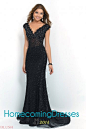 V Neck And Back Cap Sleeves Sequins Long Black Designer Evening Dresses