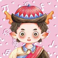 少数民族人物头像 56个民族头像 男孩头像 儿童插画 人物插画 人物头像 音乐符号 短发 男孩 鹿角 撒拉族