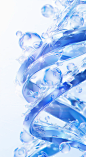 a liquid blue substance with crystals and a dna in the background, in the style of high-key lighting, functional aesthetics, spirals, realistic attention to detail, close-up, utilizes, modularity