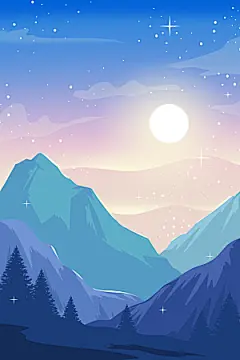 扁平风手绘风景插画模版
