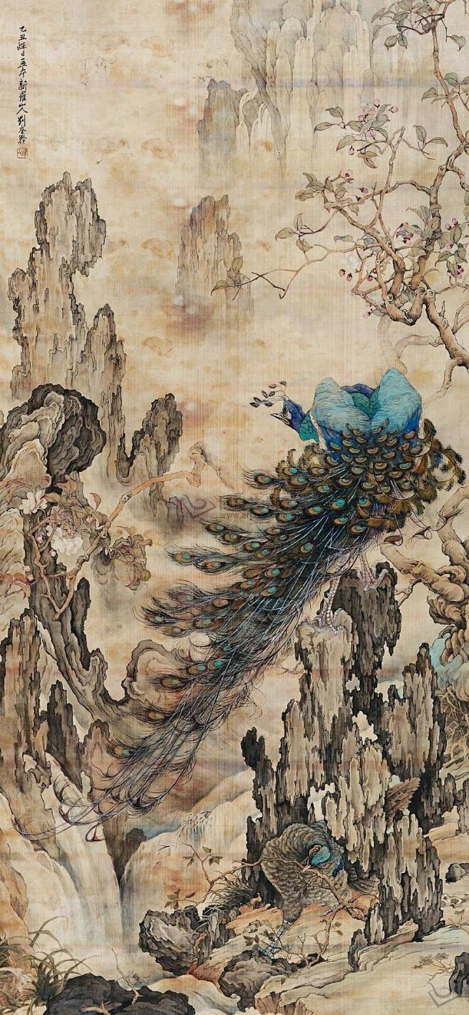 孔雀双栖图刘奎龄