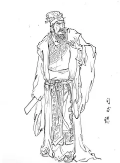 三国人物白描，须发根根清晰，袍服飘逸，少见的精品！