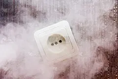 出故障的电源插座冒出烟来。