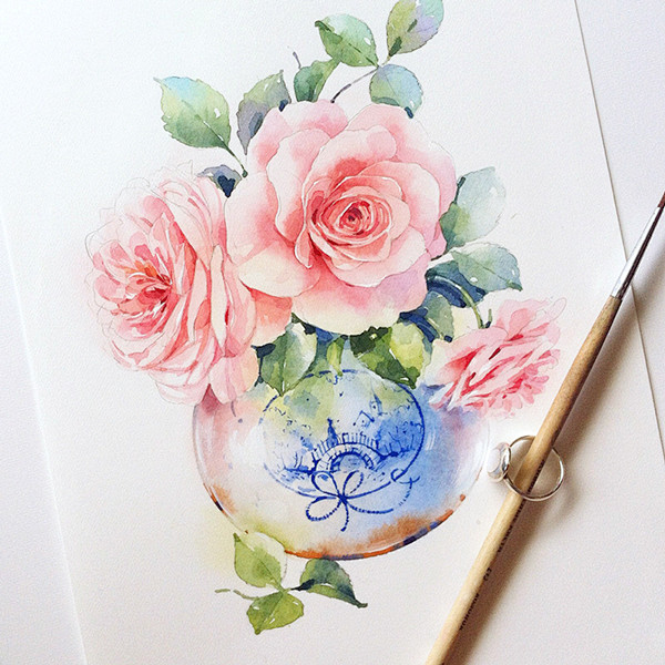 Watercolor flowers :...