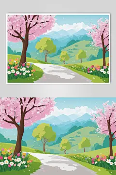 AI数字艺术春季春天风景插画背景图