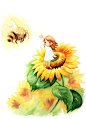 卡通蜜蜂向日葵插画PSD素材