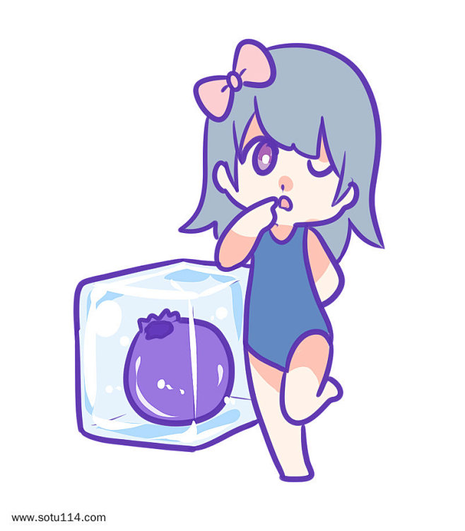 夏日可爱蓝莓冰块女孩