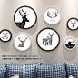 麋鹿北欧装饰画餐厅现代黑白创意有框画简欧圆形挂画客厅墙画壁画-淘宝网