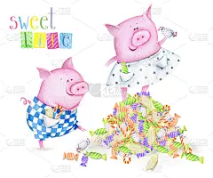 可爱的贺卡与小猪和糖果