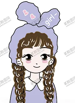 双麻花辫女孩 【酷图网】女孩,开心,调皮,印刷,紫色,兔耳,双麻花辫,漫画,卡通,矢量印刷,其他