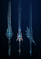 流水剑庄·武器设计·冰属性三柄剑·草图。 ​​​​