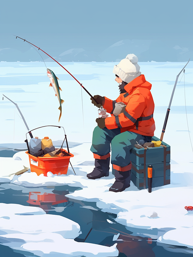 冰钓:钓鱼的人:冰面上钓鱼:ai:mjmmran123_People_fishing_on_the_ice_ice_fishing ...