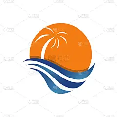 阳光灿烂的热带夏季海滩标志设计模板矢量插画a