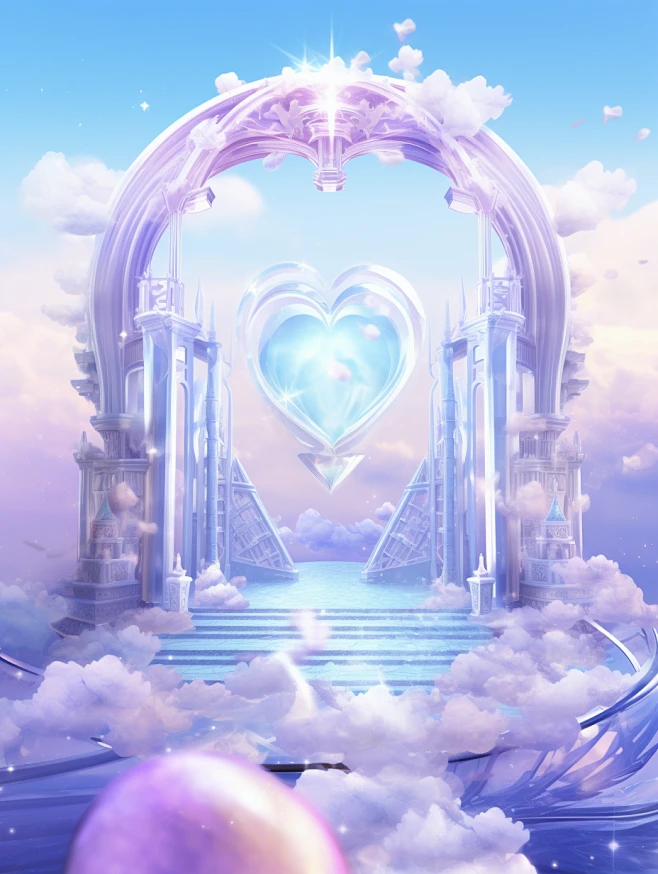 C4D rendering of colorful crystal castle of fairy tale princess, arched ...